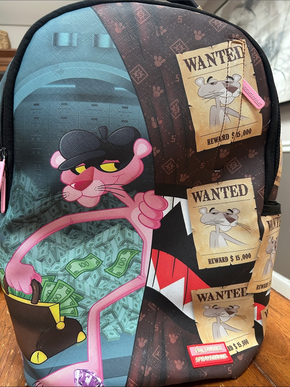 Sprayground Pink Panther Wanted Poster Graphic Backpack - Pink, Black, Brown